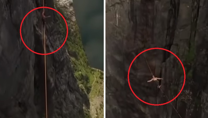 Drone Captures Terrifying Moment When Man Hanging Over a River Almost