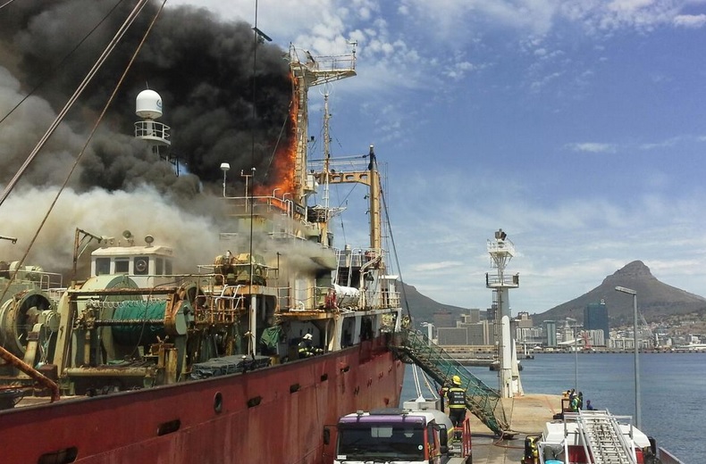 Russian fish factory Verano caught fire in Cape Town Maritime Herald